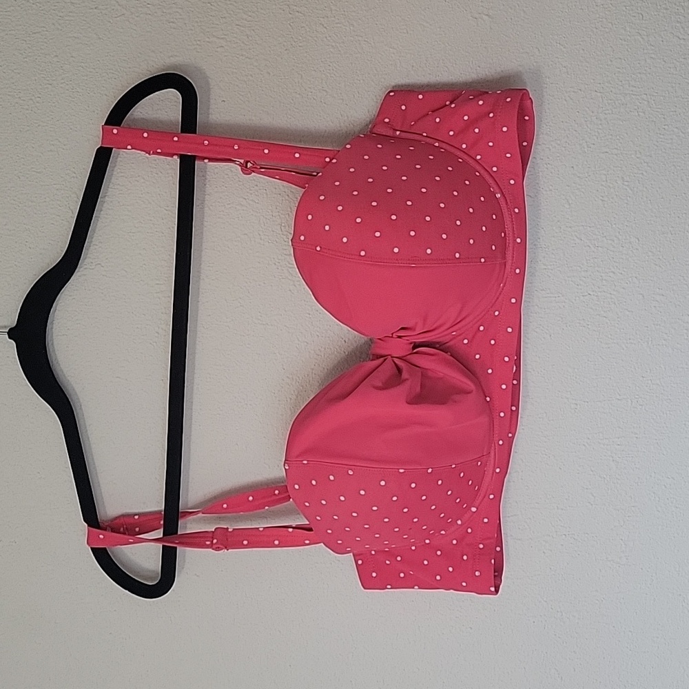Coral pink with white polkadot bikini top